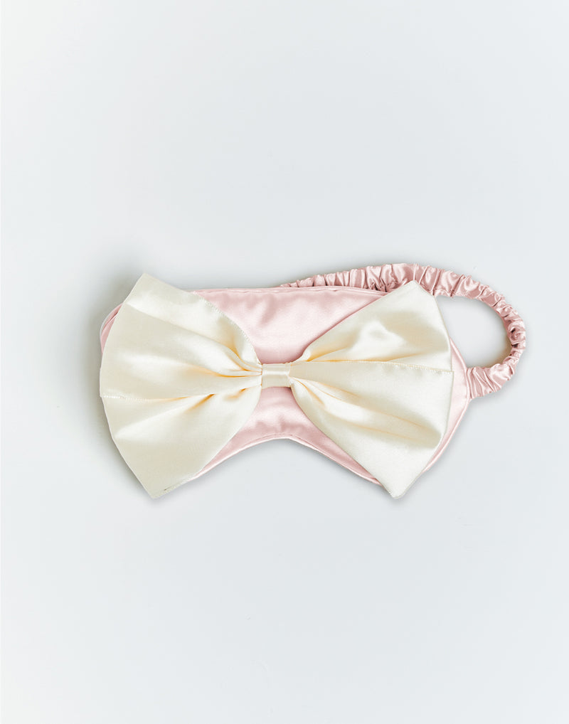 pink sleep mask with oversized ivory bow