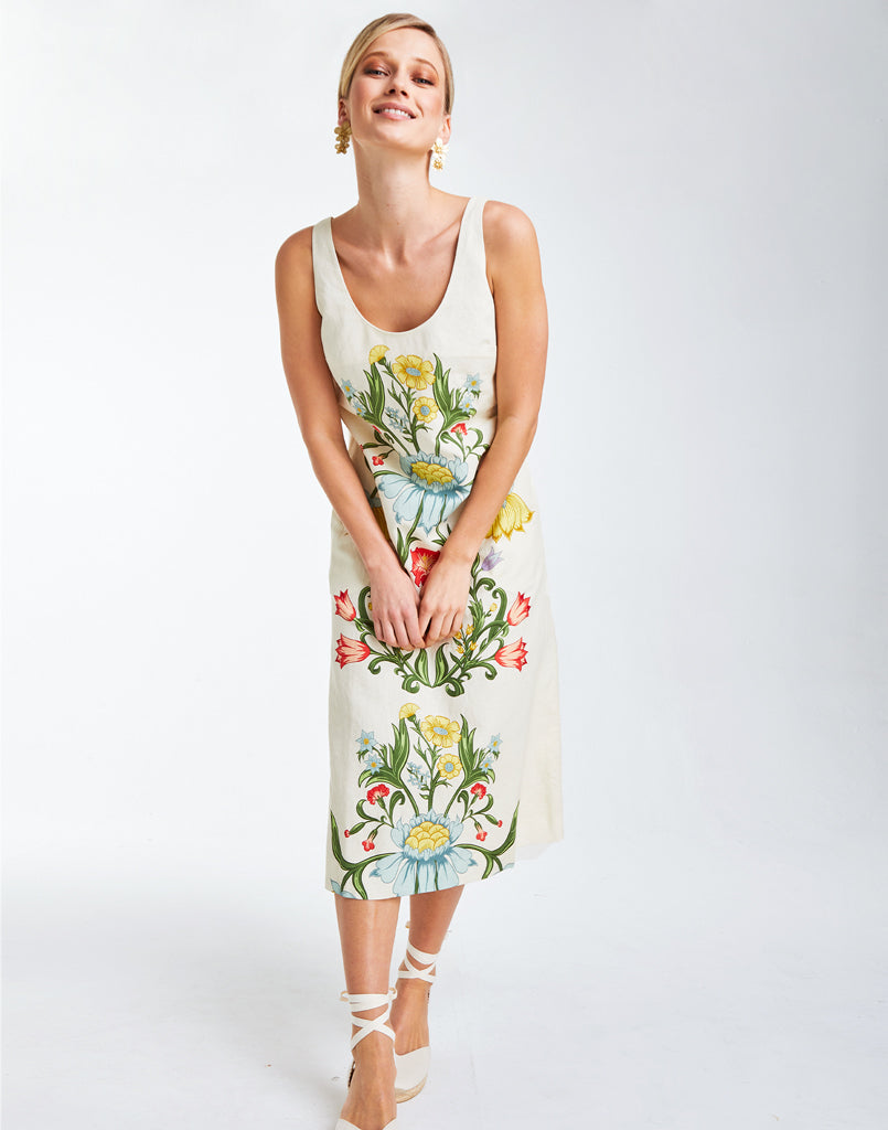 floral garden print midi dress