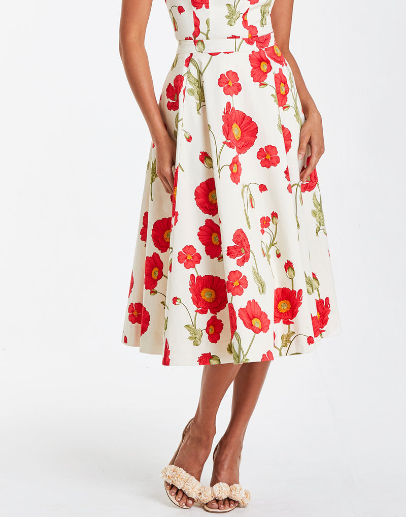 Red floral midi skirt with matching top
