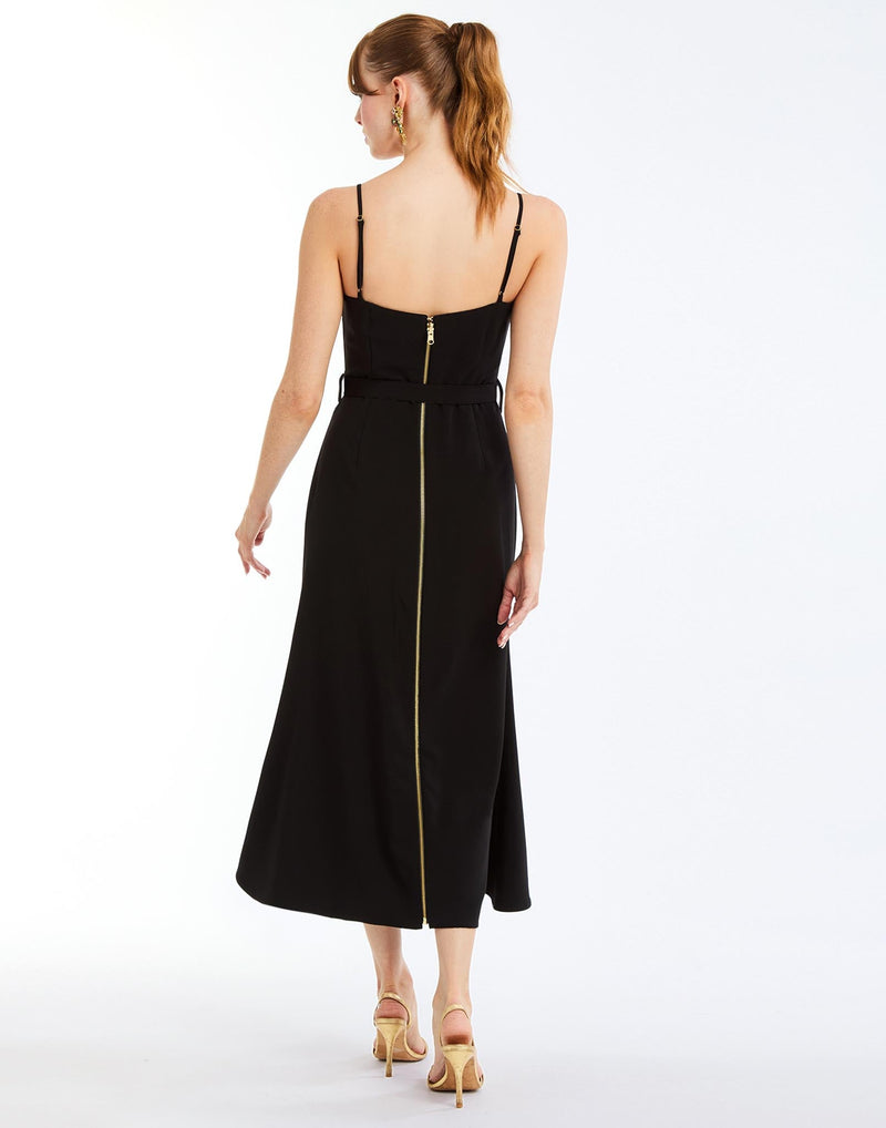 Tropez Convertible™ Midi Dress in Twilight Florals back – reversible fit-and-flare cocktail midi dress with straight-across neckline, adjustable straps, and full separating zipper by Mestiza New York.