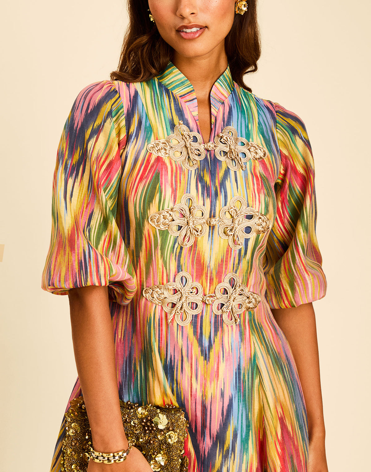 Pre-Order - Valencia Frog Knot Mini Dress