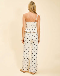 Taylor Pant in Polka Dot poplin with high-waisted fit, modern flare-leg silhouette, front fly zipper, and side pockets.