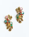 Cerna Earrings front – gold-plated earrings with multi-color crystal gemstones and steel post backing by Mestiza New York.