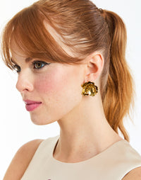 Preston Convertible™ Earring in Antique Gold side – gold-plated convertible flower earrings with removable drop jacket and steel post backing by Mestiza New York.