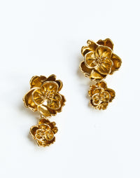 Preston Convertible™ Earring in Antique Gold front – gold-plated convertible flower earrings with removable drop jacket and steel post backing by Mestiza New York.