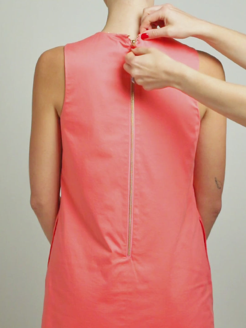 Video - Fiona Mini Dress in Fresco Pink is a reversible cotton poplin shift mini with pockets.