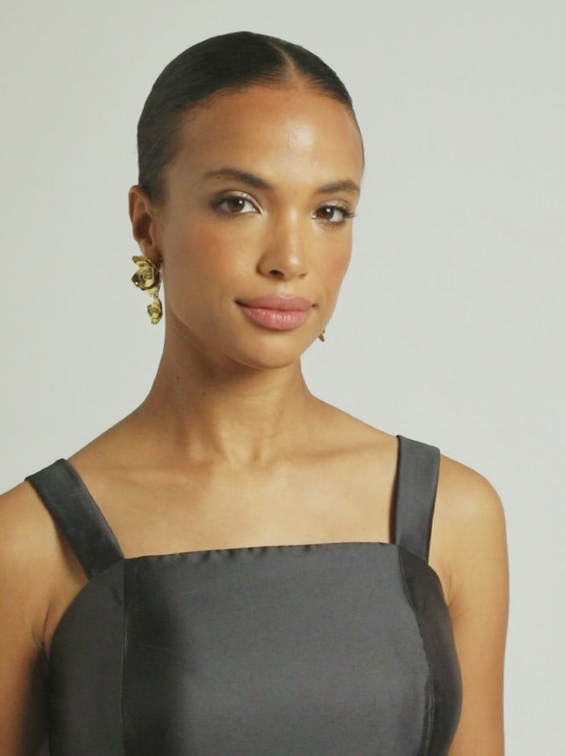 Preston Convertible™ Earring in Antique Gold video – gold-plated convertible flower earrings with removable drop jacket and steel post backing by Mestiza New York.