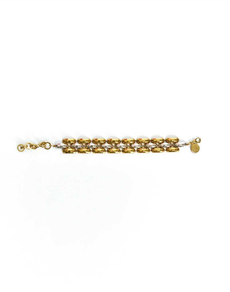 Susan Chain Cuff Bracelet in Gold/Silver front – mixed metallic chain-link bracelet with adjustable clasp and Mestiza logo charm by Mestiza New York.