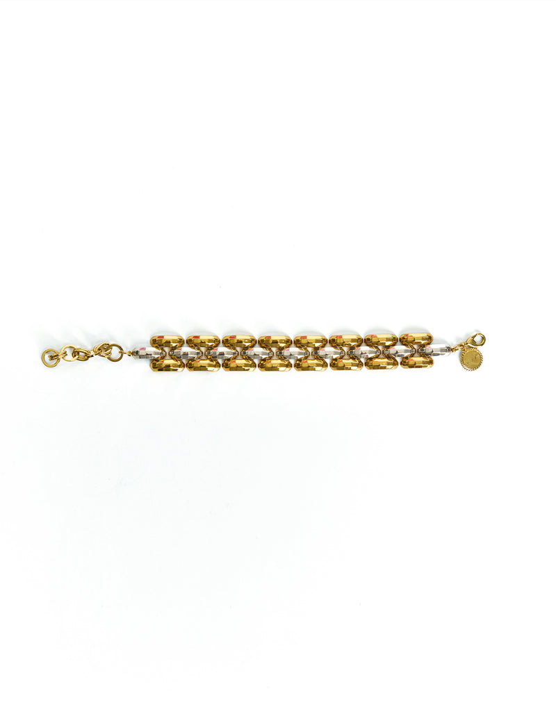 Susan Chain Cuff Bracelet in Gold/Silver front – mixed metallic chain-link bracelet with adjustable clasp and Mestiza logo charm by Mestiza New York.