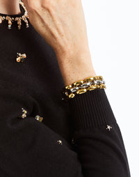 Susan Chain Cuff Bracelet in Gold/Silver wrist – mixed metallic chain-link bracelet with adjustable clasp and Mestiza logo charm by Mestiza New York.