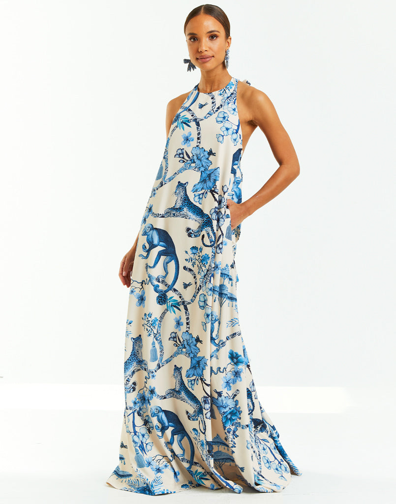 off white gown with floral print