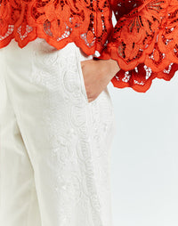 Barong-style embroidered pants in white with pockets