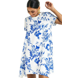 Short sleeved mini dress in printed stretch crepe