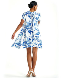 Short sleeved mini dress in printed stretch crepe