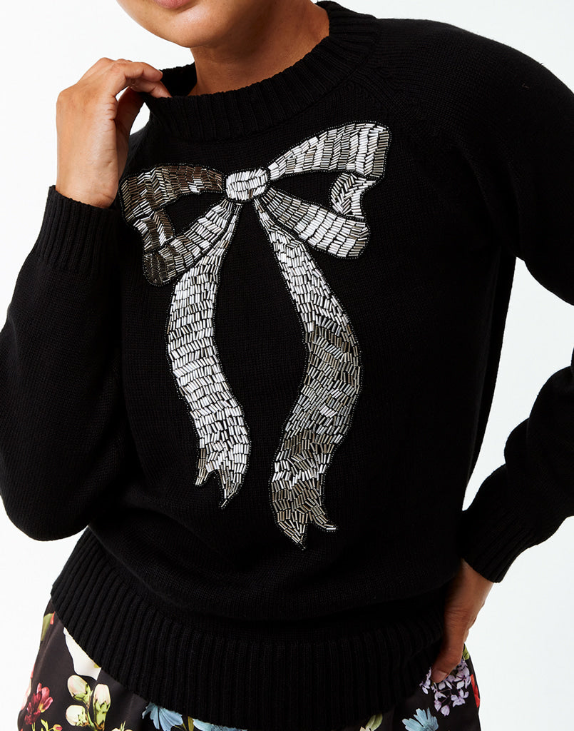 sequined bow sweater