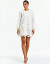 A-line mini dress crafted in white floral 3D lace