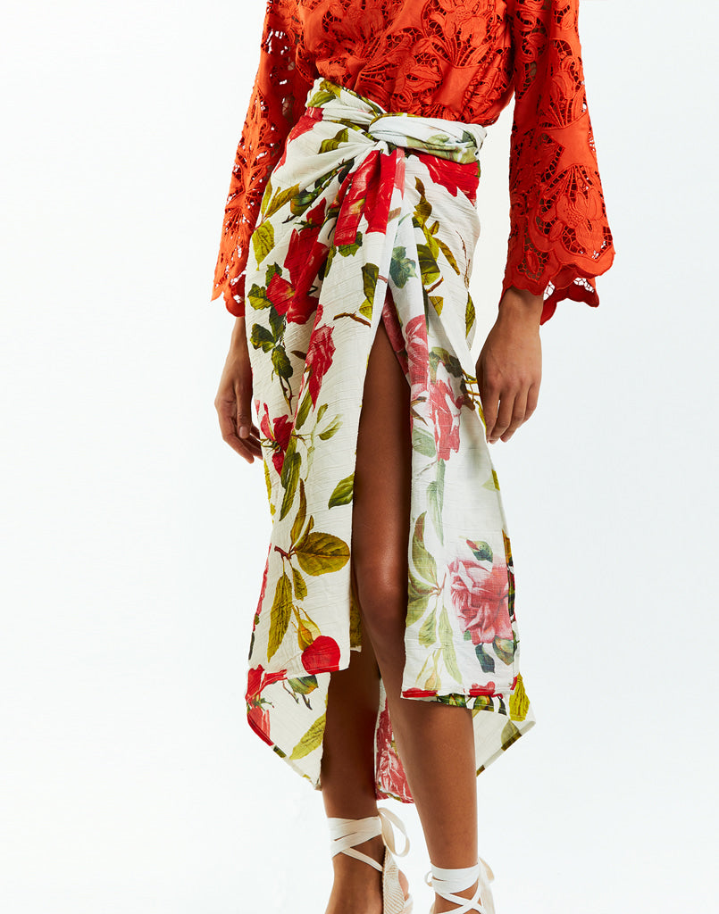red floral sarong 