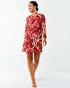 Retro print Crew neckline mini dress crafted in printed stretch crepe