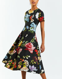 Bold floral print dress with short sleeves