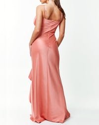 Pink Sleeveless slip gown in satin back crepe and floral embellishment