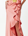 Pink Sleeveless slip gown in satin back crepe and floral embellishment