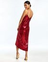 Sleeveless midi slip dress in sequin and satin back crepe