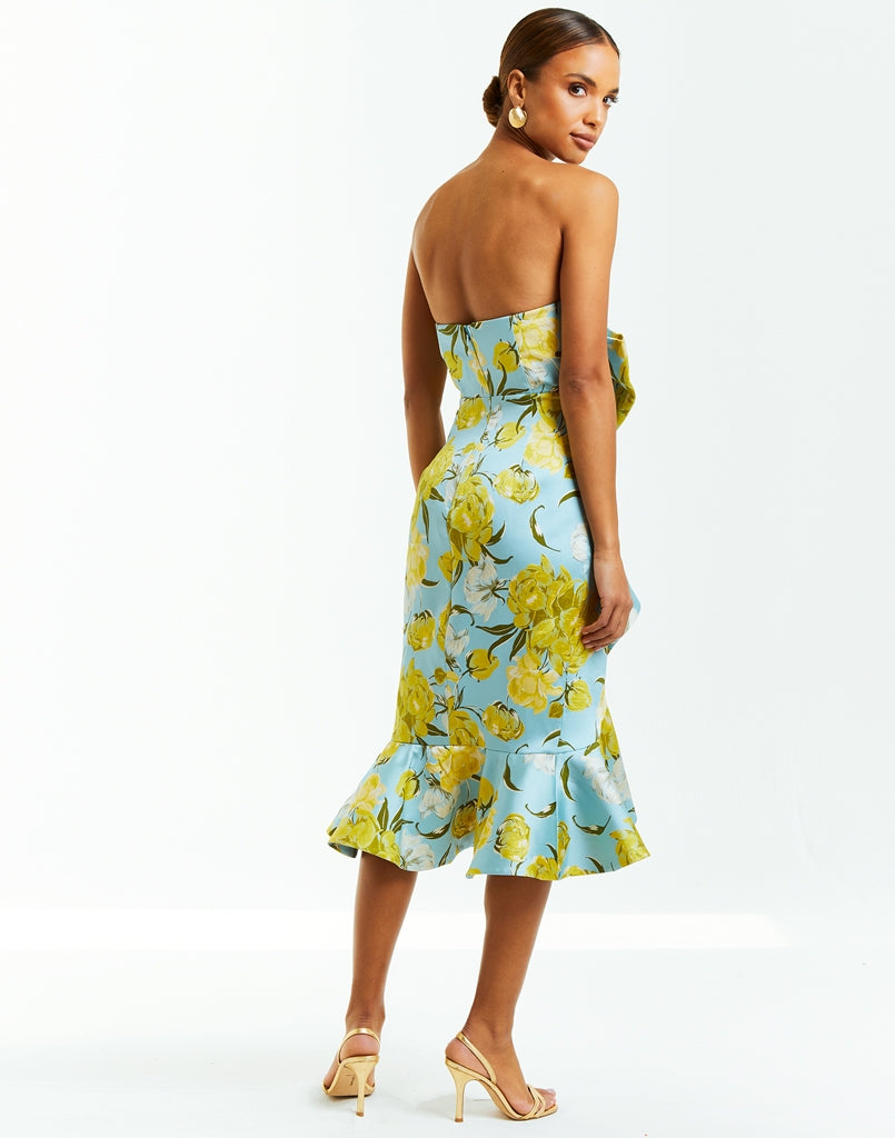blue and yellow cocktail dress