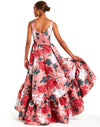 Floral  printed gown with scoop neck and ruffled hem